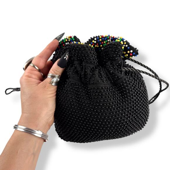 1960's rainbow beaded reversible pouch purse bag - Picture 15 of 16